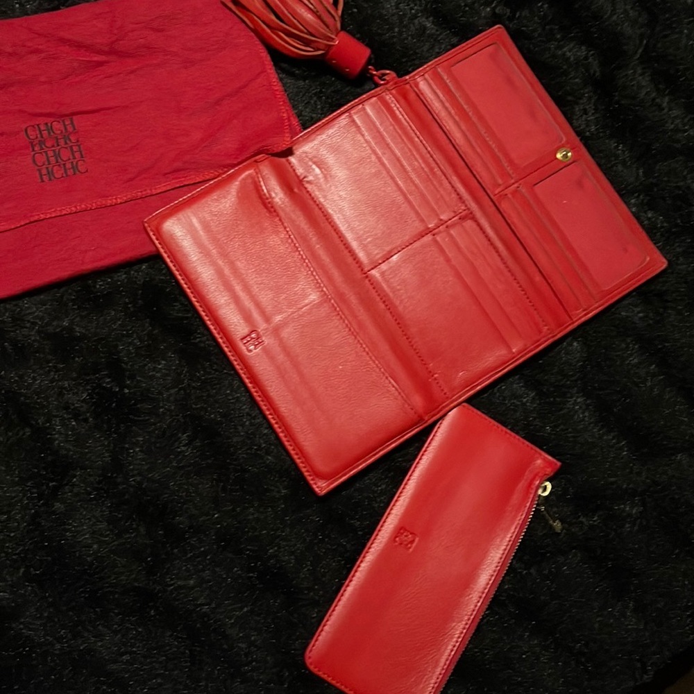 Carolina Herrera Red Trifold Wallet with Tassel - Picture 4 of 9